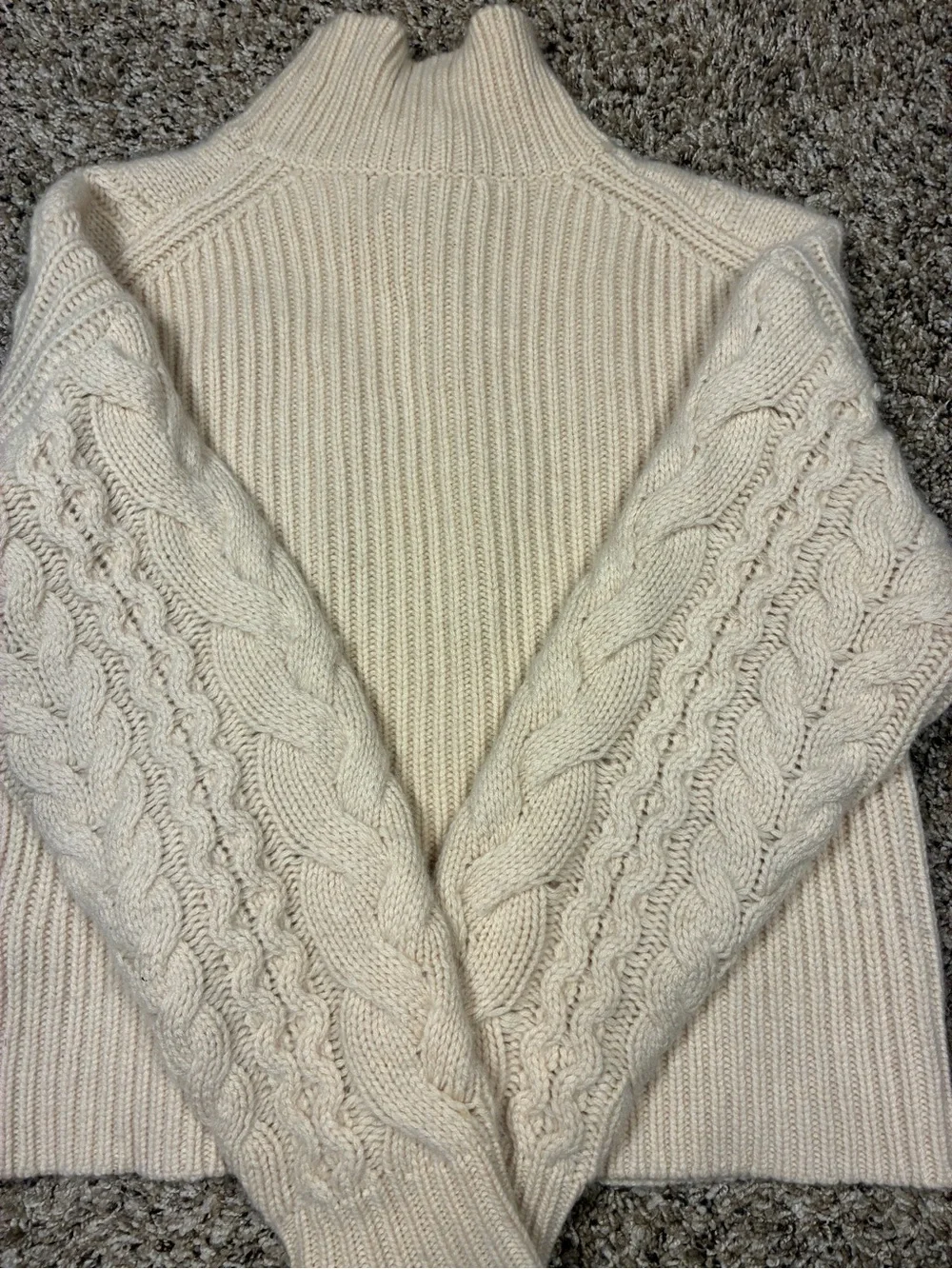 J.Crew 100% Cashmere Chunky Cream Cable Knit Mock Neck Sweater